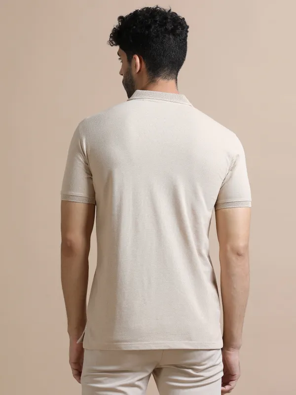 Sand_Beige_Sustainable_Jacquard_Cotton_And_Polyester_Polo_Neck_T_Shirt_For_Men