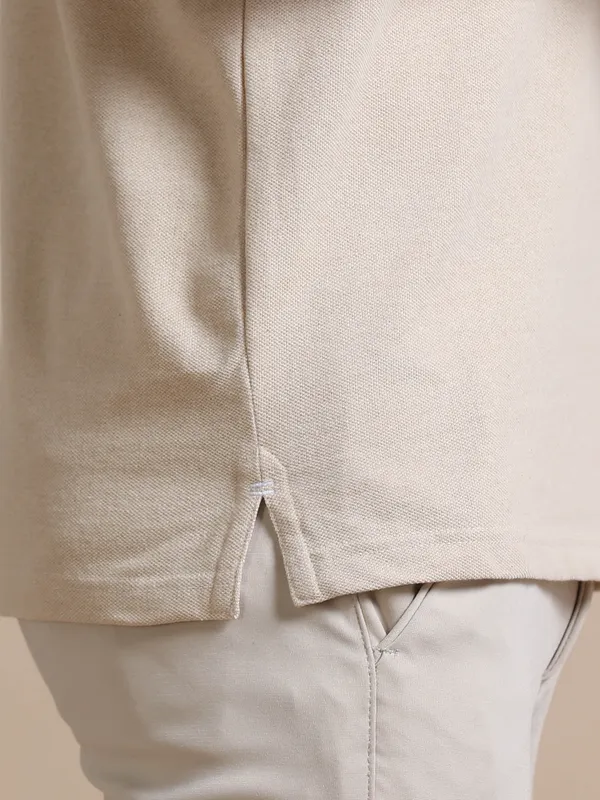 Sand_Beige_Sustainable_Jacquard_Cotton_And_Polyester_Polo_Neck_T_Shirt_For_Men