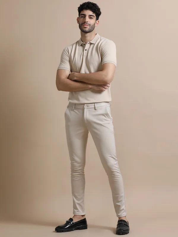 Sand_Beige_Sustainable_Jacquard_Cotton_And_Polyester_Polo_Neck_T_Shirt_For_Men