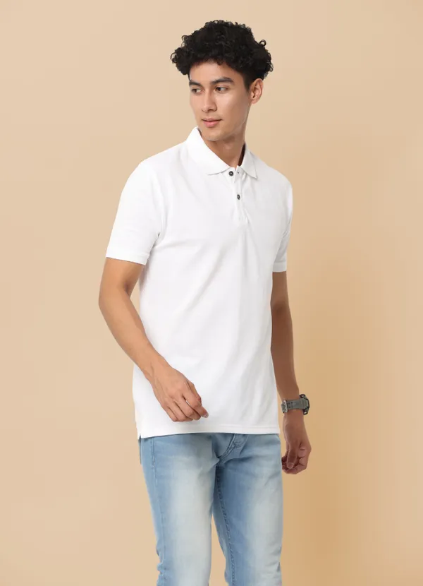 White_Sustainable_Jacquard_Cotton_And_Polyester_Polo_Neck_T_Shirt_For_Men