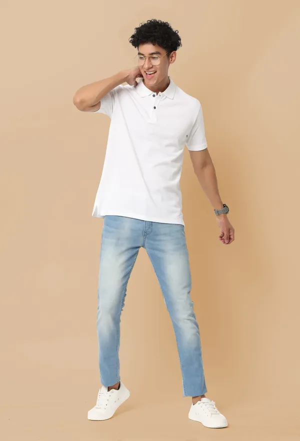 White_Sustainable_Jacquard_Cotton_And_Polyester_Polo_Neck_T_Shirt_For_Men
