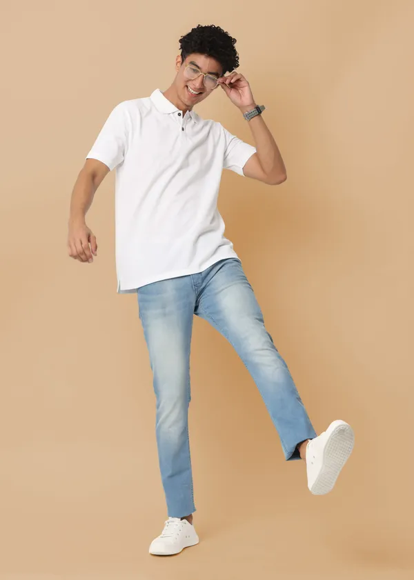 White_Sustainable_Jacquard_Cotton_And_Polyester_Polo_Neck_T_Shirt_For_Men