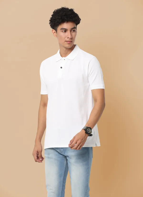 White_Sustainable_Jacquard_Cotton_And_Polyester_Polo_Neck_T_Shirt_For_Men