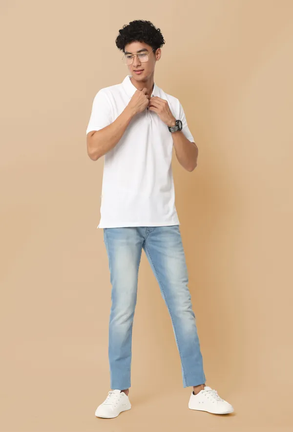 White_Sustainable_Jacquard_Cotton_And_Polyester_Polo_Neck_T_Shirt_For_Men