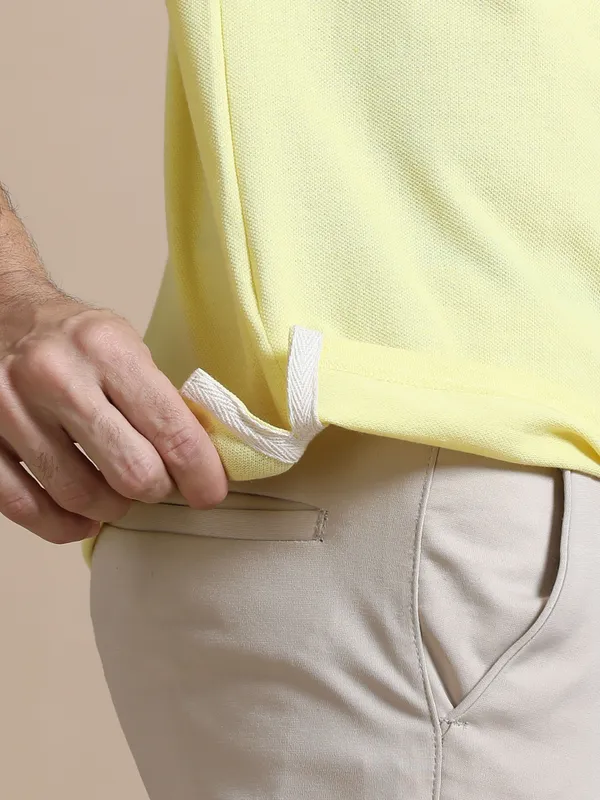 Yellow_Sustainable_Jacquard_Cotton_And_Polyester_Polo_Neck_T_Shirt_For_Men