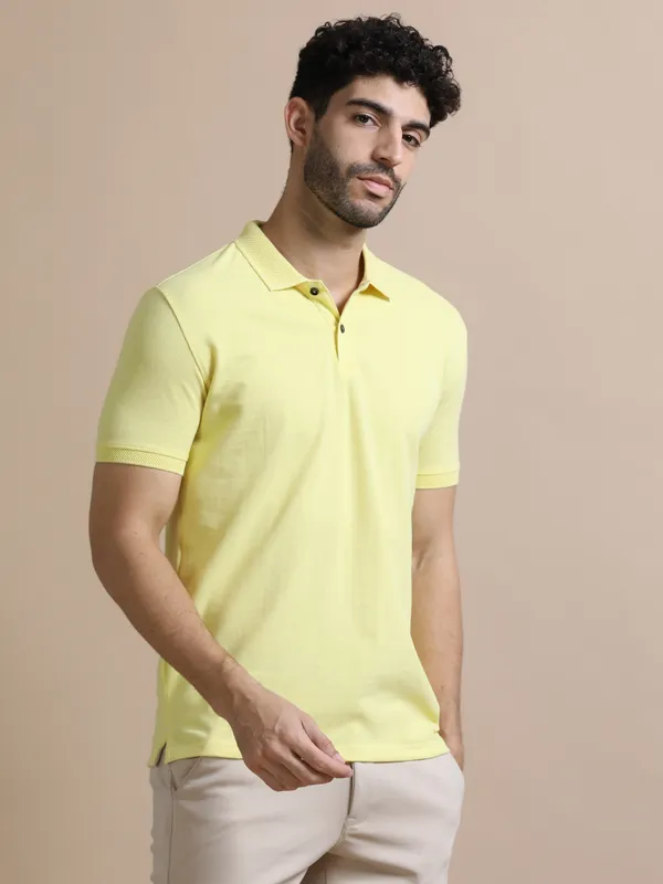 Yellow_Sustainable_Jacquard_Cotton_And_Polyester_Polo_Neck_T_Shirt_For_Men