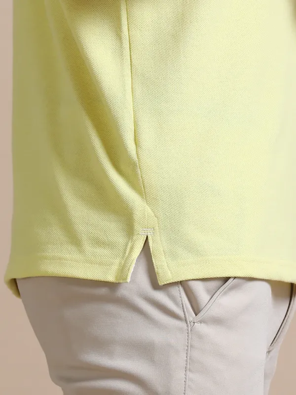 Yellow_Sustainable_Jacquard_Cotton_And_Polyester_Polo_Neck_T_Shirt_For_Men