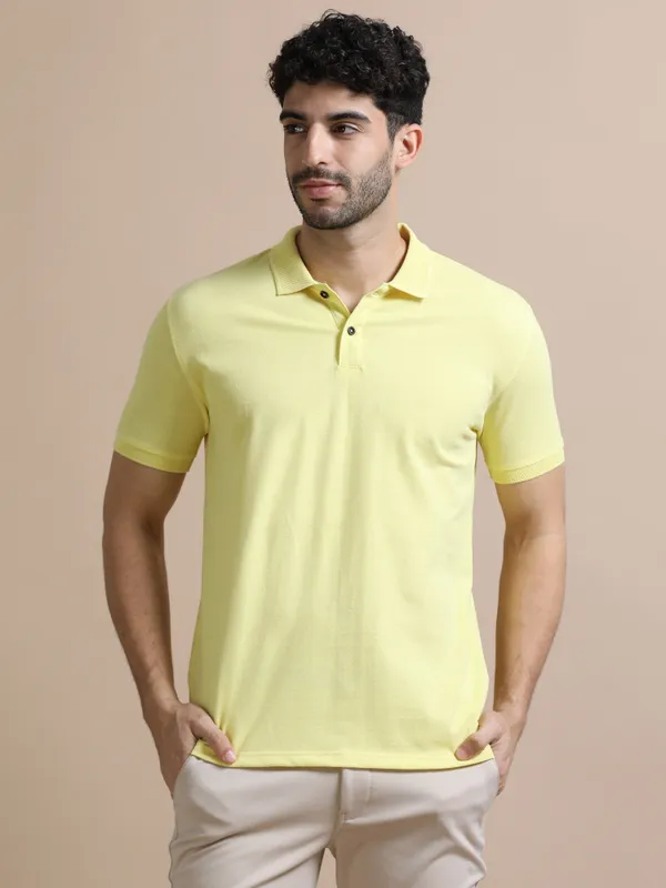 Yellow_Sustainable_Jacquard_Cotton_And_Polyester_Polo_Neck_T_Shirt_For_Men
