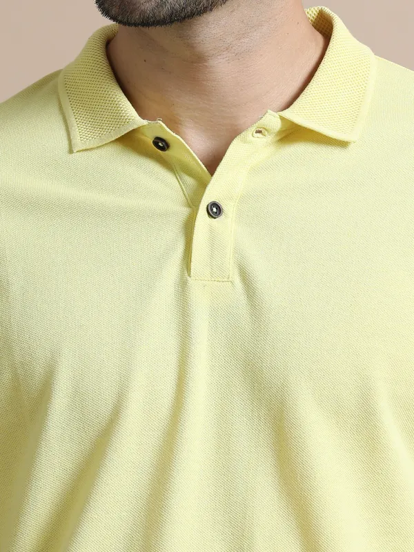 Yellow_Sustainable_Jacquard_Cotton_And_Polyester_Polo_Neck_T_Shirt_For_Men