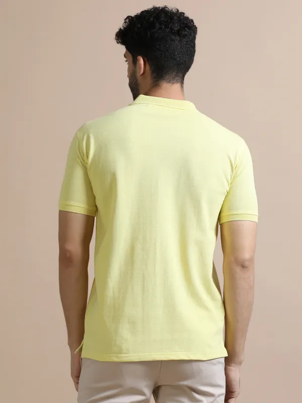 Yellow_Sustainable_Jacquard_Cotton_And_Polyester_Polo_Neck_T_Shirt_For_Men