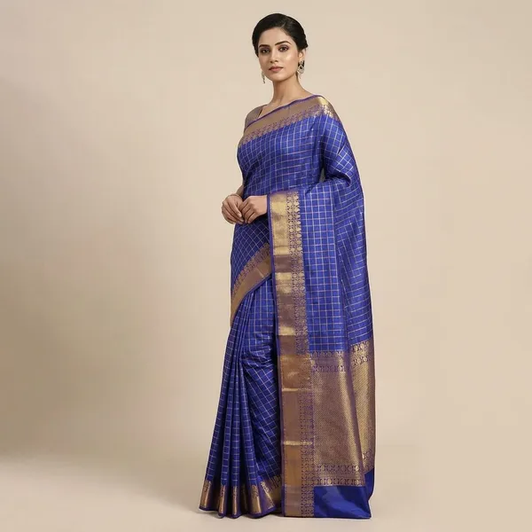 Royal_Blue_Kanjivaram_With_Golden_Zari_Border_Silk_Saree_For_Women