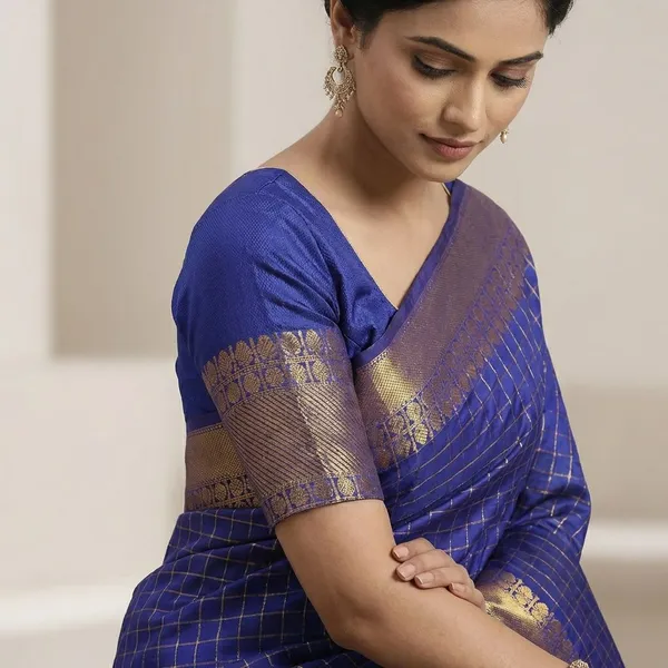 Royal_Blue_Kanjivaram_With_Golden_Zari_Border_Silk_Saree_For_Women
