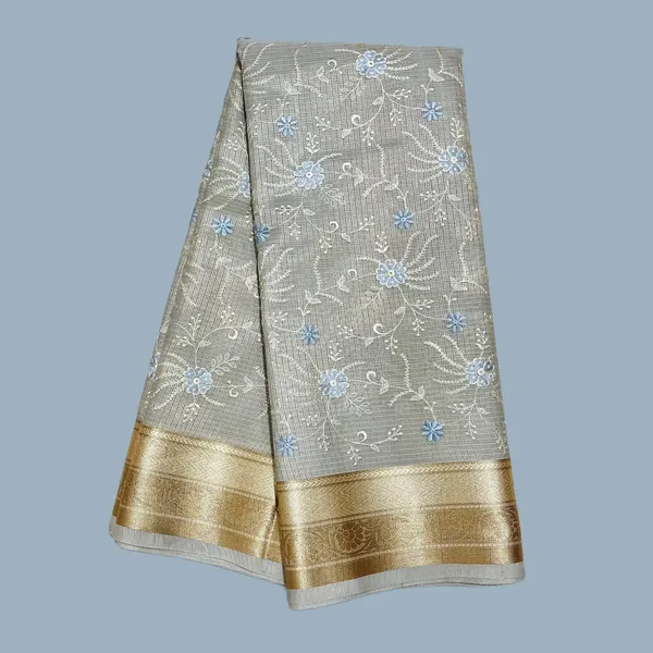 Elegant_Grey_Embroidered_With_Golden_Border_Silk_Saree_For_Women
