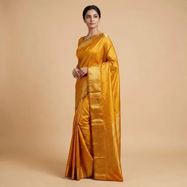 Mustard_Yellow_Kanjivaram_With_Golden_Zari_Border_Silk_Saree_For_Women