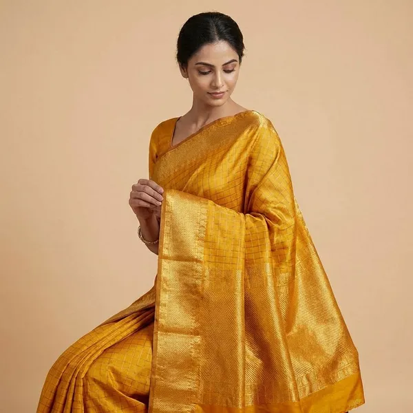 Mustard_Yellow_Kanjivaram_With_Golden_Zari_Border_Silk_Saree_For_Women