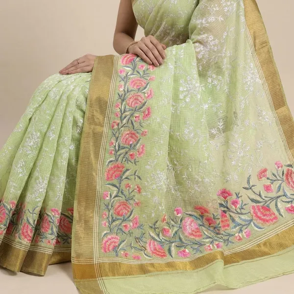 Light_Green_Floral_Print_With_Embroidered_Border_Silk_Saree_For_Women