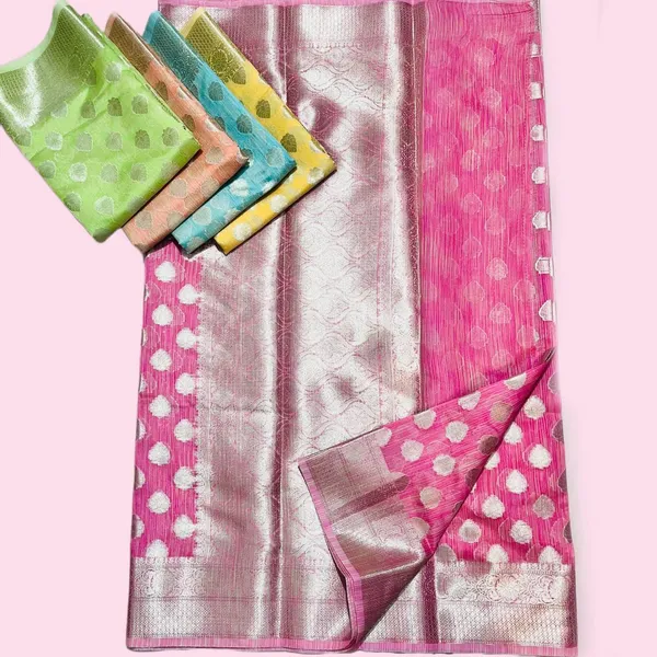 Silver_Banarasi_With_Silver_Zari_Polka_Dots_And_Woven_Border_Silk_Saree_For_Women