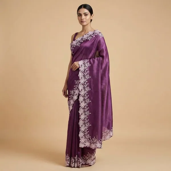 Purple_With_Silver_Floral_Embroidery_Border_Silk_Saree_For_Women