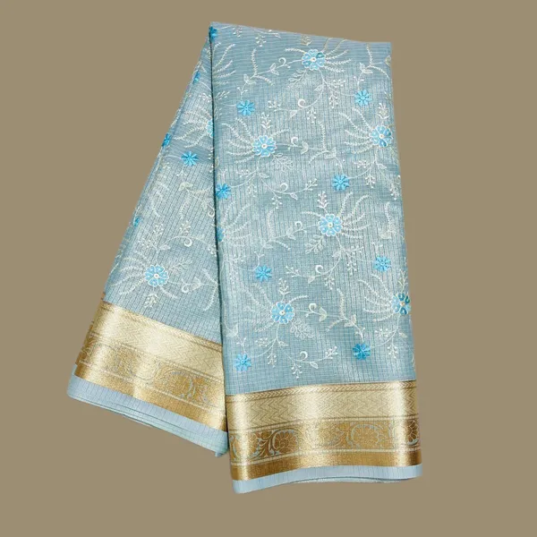 Light_Blue_Embroidered_With_Golden_Border_Silk_Saree_For_Women