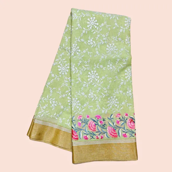 Green_Elegant_Banarasi_With_Floral_Embroidered_Border_Silk_Saree_For_Women