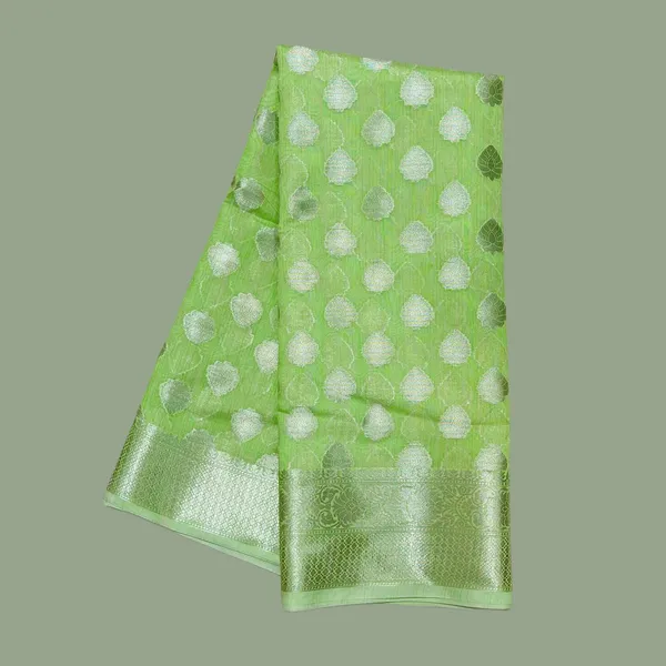 Green_Banarasi_With_Silver_Zari_Buti_Work_And_Woven_Border_Silk_Saree_For_Women