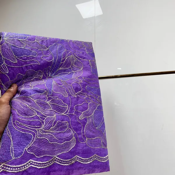Purple_Embroidered_Fabric_Material_With_Golden_Floral_Design_And_Scalloped_Border_Silk_Saree_For_Women