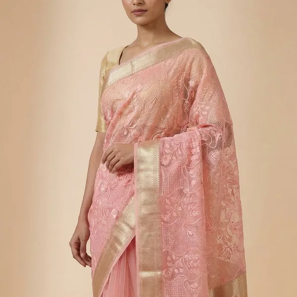 Pink_Embroidered_With_Silver_Border___Traditional_Indian_Ethnic_Wear_Silk_Saree_For_Women
