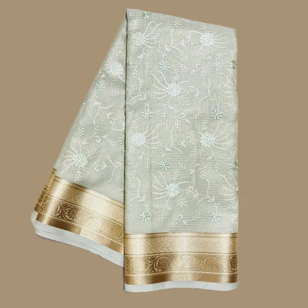 Light_Green_Embroidered_With_Golden_Zari_Border_Silk_Saree_For_Women