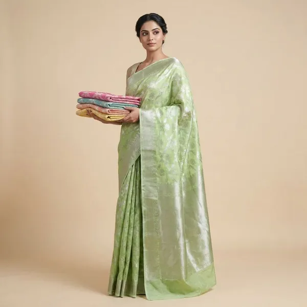 Green_Banarasi_With_Golden_Zari_Weave_And_Blouse_Piece_Silk_Saree_For_Women