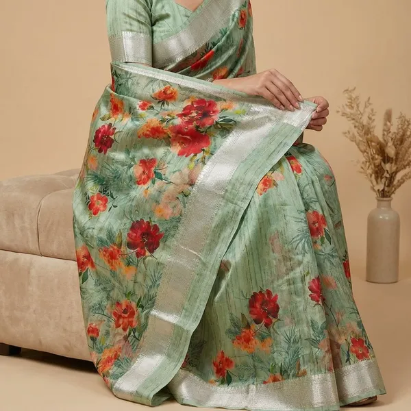 Mint_Green_Floral_Printed_With_Golden_Border_Silk_Saree_For_Women