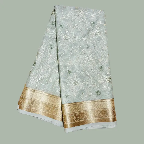 Light_Green_Embroidered_With_Golden_Border_Silk_Saree_For_Women