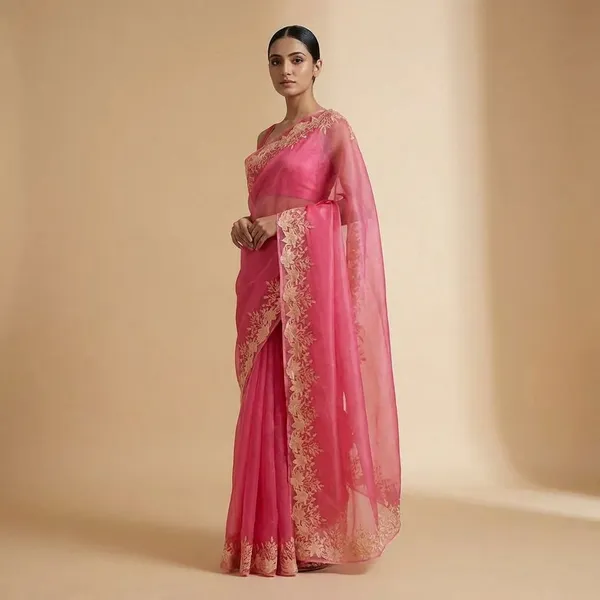 Pink_Satin_With_Floral_Embroidered_Border_Silk_Saree_For_Women