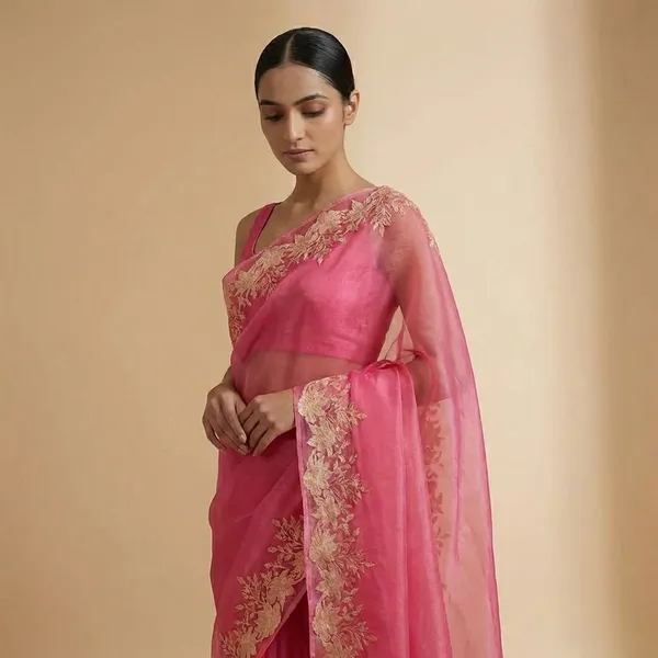 Pink_Satin_With_Floral_Embroidered_Border_Silk_Saree_For_Women