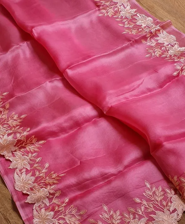 Pink_Satin_With_Floral_Embroidered_Border_Silk_Saree_For_Women