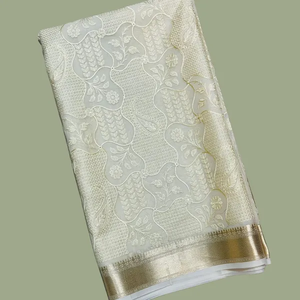 Cream_Embroidered_With_Golden_Border_Silk_Saree_For_Women