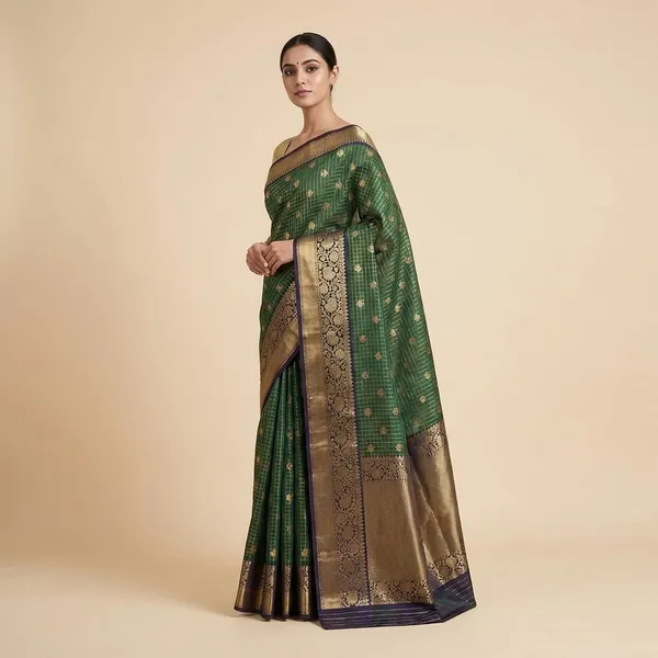 Green_With_Gold_Zari_Work_And_Traditional_Border_Silk_Saree_For_Women