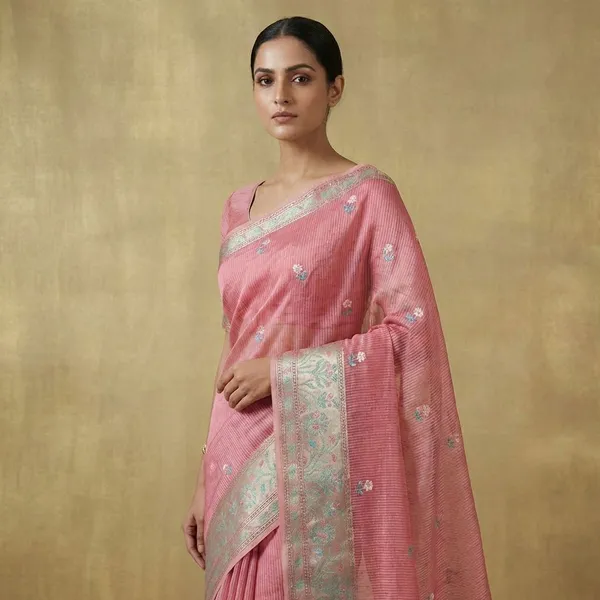 Pink_Striped_With_Floral_Embroidery_And_Traditional_Border_Silk_Saree_For_Women