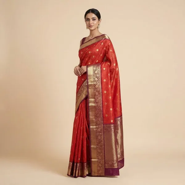 Red_Traditional_With_Golden_Zari_Work_And_Maroon_Border_Silk_Saree_For_Women