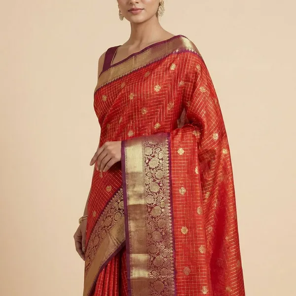 Red_Traditional_With_Golden_Zari_Work_And_Maroon_Border_Silk_Saree_For_Women