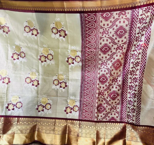 Off_White_And_Maroon_With_Gold_Zari_Border_And_Floral_Embroidery_Silk_Saree_For_Women