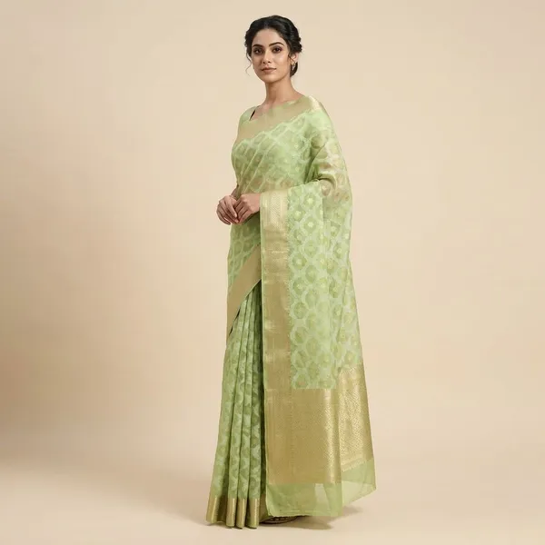 Green_Banarasi_With_Golden_Border_And_Woven_Pattern_Silk_Saree_For_Women