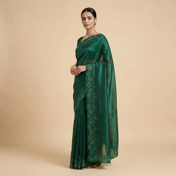 Emerald_Green_Elegant_Satin_With_Floral_Embroidery_Silk_Saree_For_Women