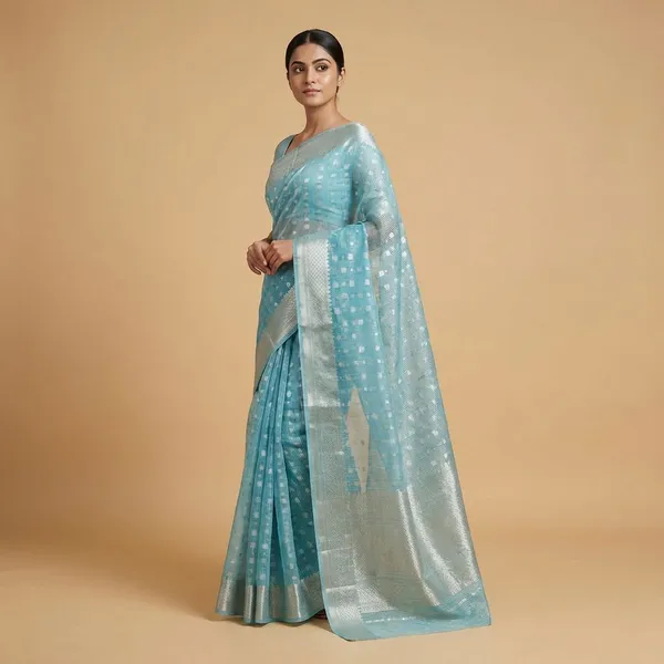 Sky_Blue_Banarasi_With_Silver_Zari_Work_Silk_Saree_For_Women
