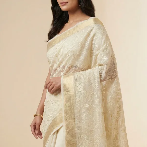 Cream_Embroidered_With_Golden_Border_Silk_Saree_For_Women