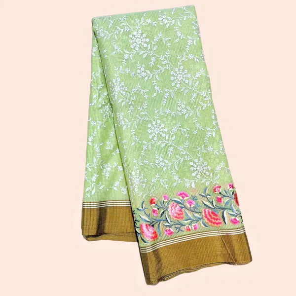 Light_Green_Floral_Print_With_Embroidered_Border_Silk_Saree_For_Women