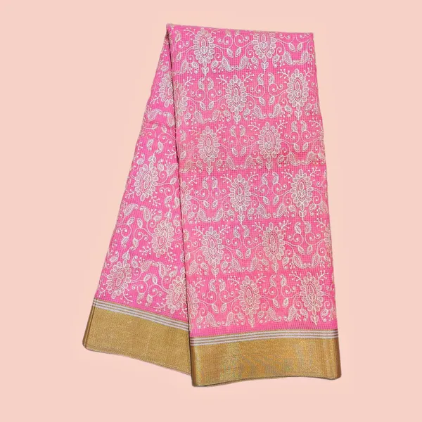 Pink_Embroidered_With_Golden_Border_Silk_Saree_For_Women