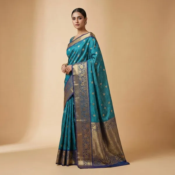 Turquoise_Blue_Kanjivaram_With_Golden_Zari_Work_And_Rich_Border_Silk_Saree_For_Women