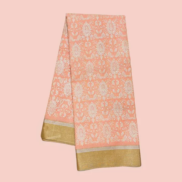 Peach_Banarasi_With_Golden_Zari_Border_Silk_Saree_For_Women