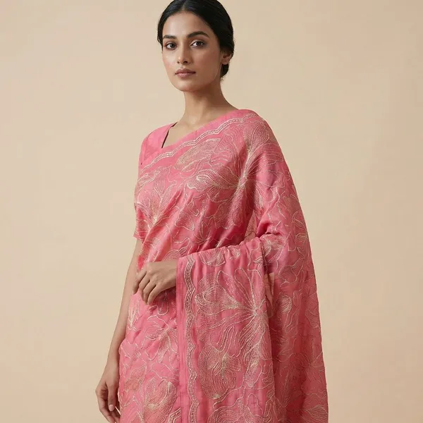 Red_Embroidered_Fabric_With_Floral_Design_And_Scalloped_Border_Silk_Saree_For_Women
