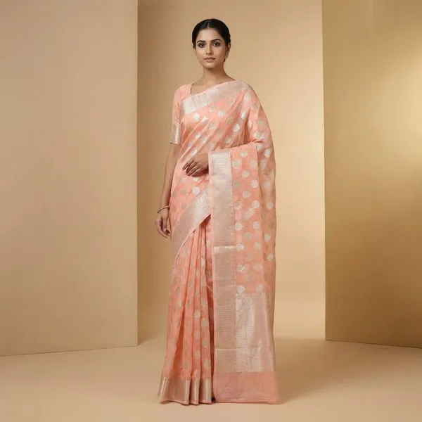 Pink_Polka_Dot_With_Silver_Border_Silk_Saree_For_Women